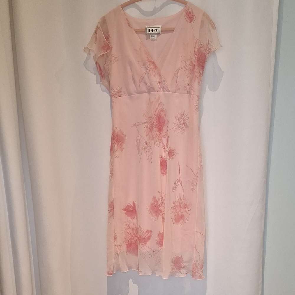 Pink Floral Dress by DBY Babydoll Sheer Layer Size 11/12 Y2K